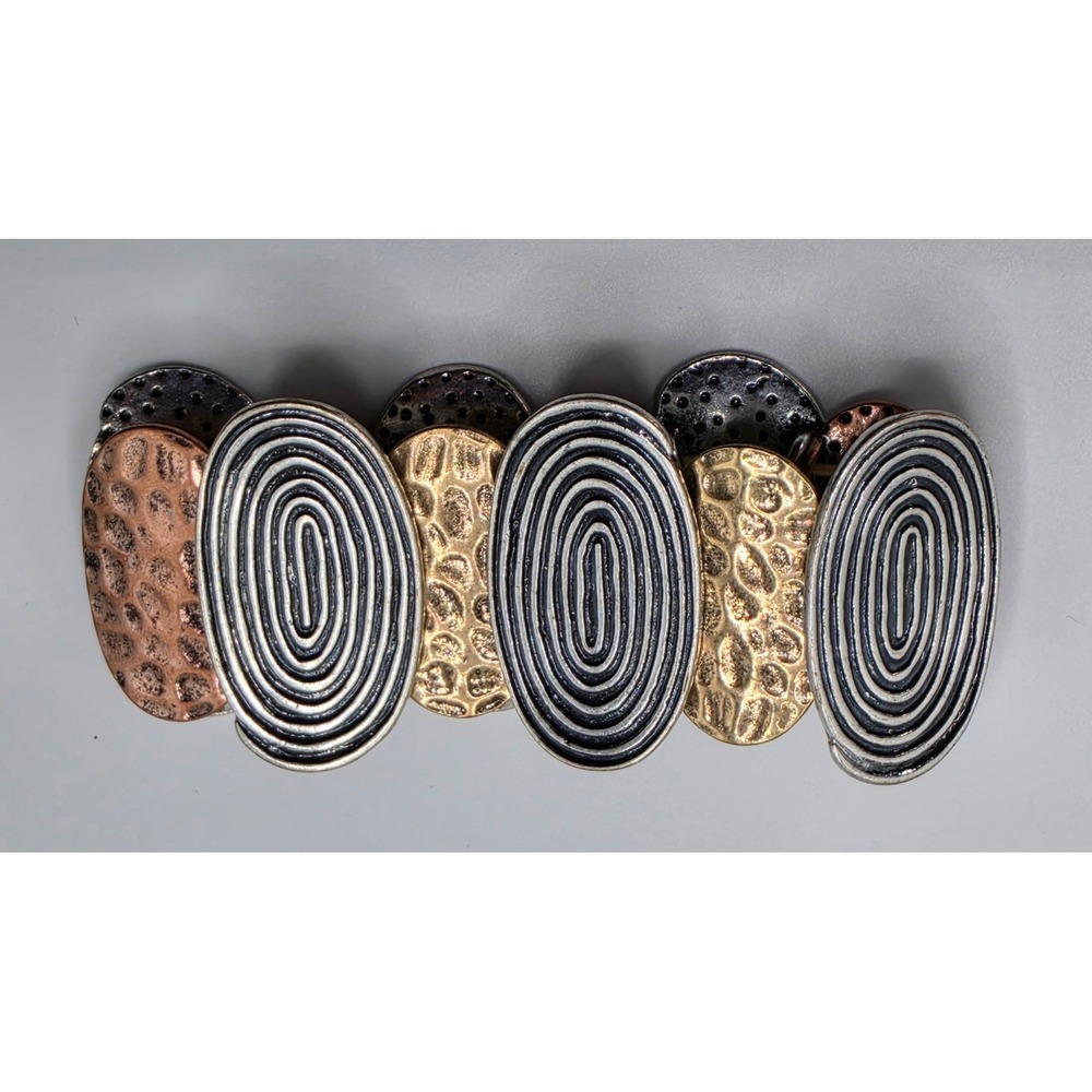 Mixed‎ Metal Textured Oval Link Stretch Bracelet Silver Gold Copper Tone Boho